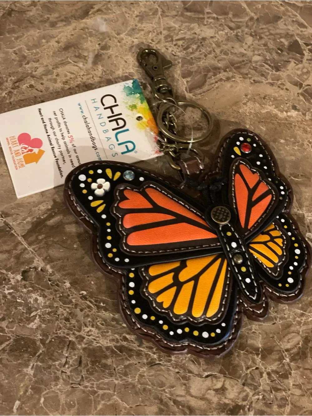 CHALA NWT Monarch Butterfly Key Fob Coin Purse Keychain Bag Charm Accessory